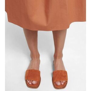 Brunello Cucinelli Women’s Orange Monili Embellished Suede Sandal Slide Size 39